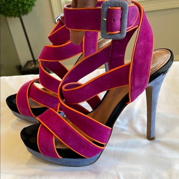 Stylish Pink and Orange Strappy  Platform Heels - Picture 2 of 14